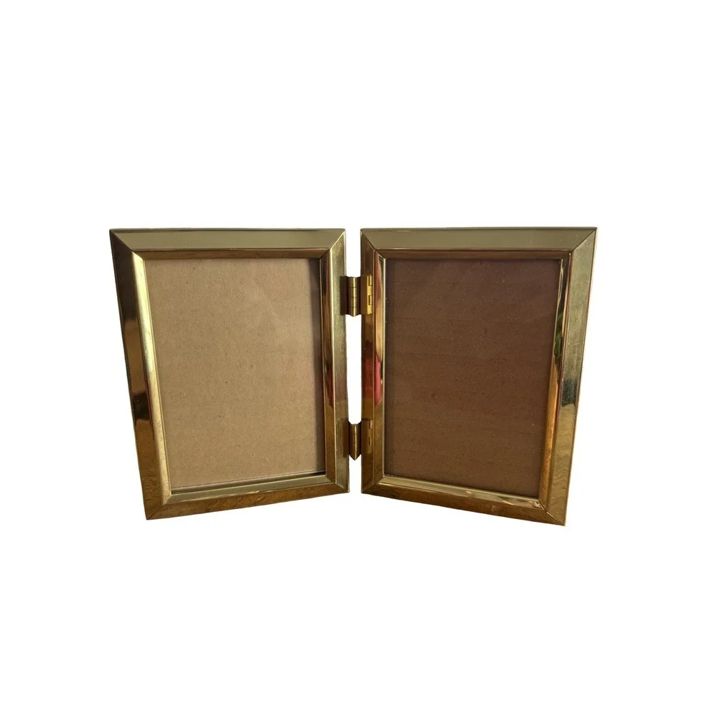 VTG Brass Hinged Double Picture Frame 3 X 5 In‎